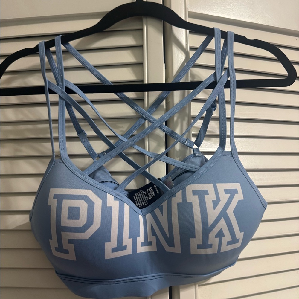 PINK Victoria's Secret Light Blue Crisscross Sports Bra